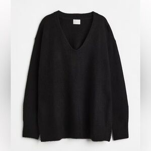 H&M Oversized Wool Blend V-Neck Sweater in Black